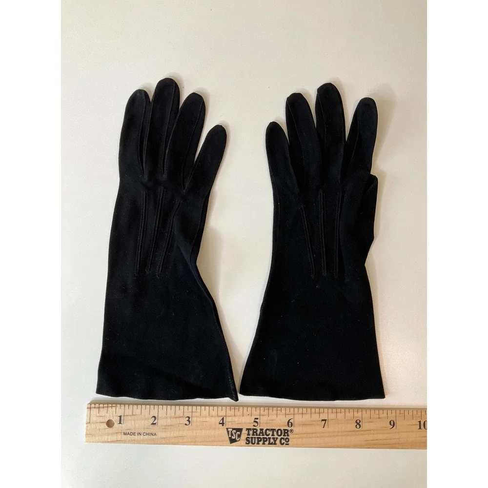Vintage Suede Leather Gloves by Superb Black Short Table Cut Driving Chic 6.5